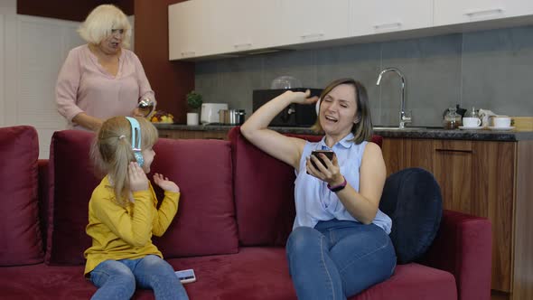 Daughter Turned Back Not Listening Ignoring Stressed Old Senior Mother Arguing Scolding Lecturing