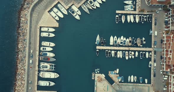 Aerial view of a leisre port.