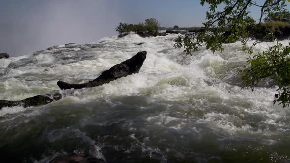 Slow Motion shot of the rapids in the Zambezi River above Victoria Falls