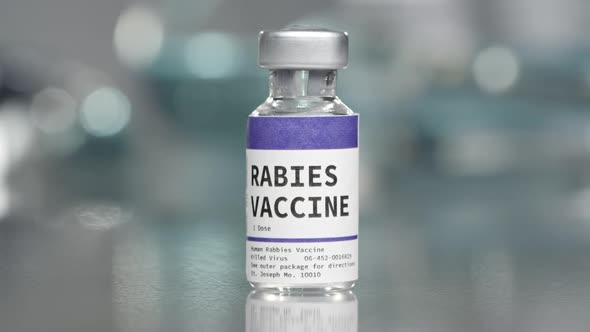 Rabies vaccine vial in medical lab