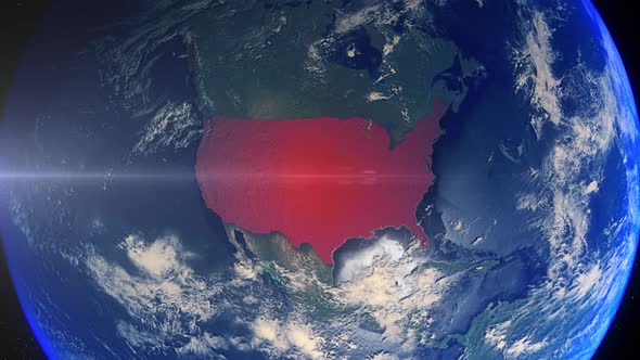 Realistic Earth Zoom Red Highlight Country United States Of America