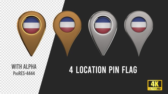 Serbia And Montenegro Flag Location Pins Silver And Gold