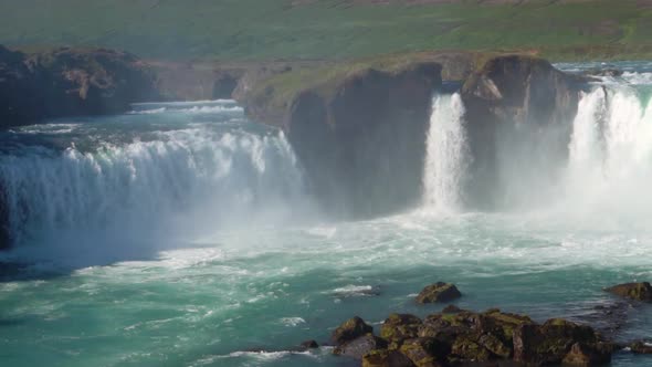 Slow Motion Shot of the Godafoss Waterfall in North Iceland