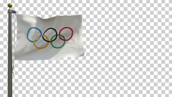 Olympic Flag on Flagpole with Alpha Channel - 4K