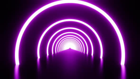 Tunnel with round luminous arches. Looped animation