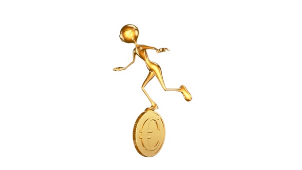 Gold Man 3D Character - Balance Euro Coin