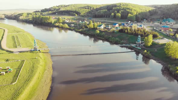 Aerial View of the Footbridge Over the River South Ural Russia