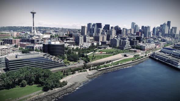 Aerial Pan Of Seattle Waterfront Stylized alt