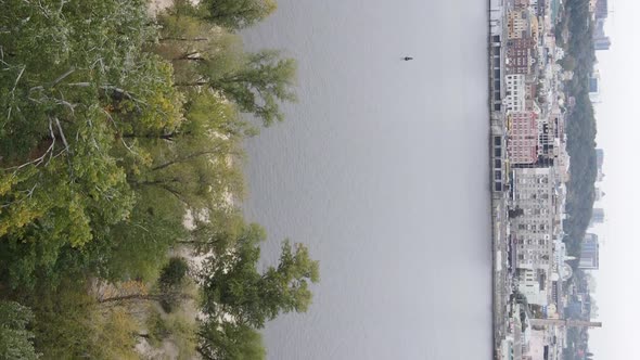 Vertical Video Aerial View of the Dnipro River  the Main River of Ukraine