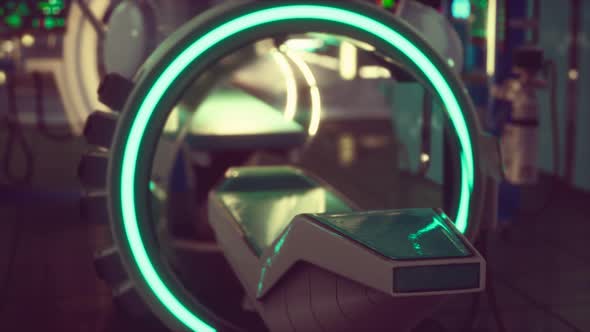 Futuristic Sci Fi MRI Scanner Medical Equipments in Hospital alt