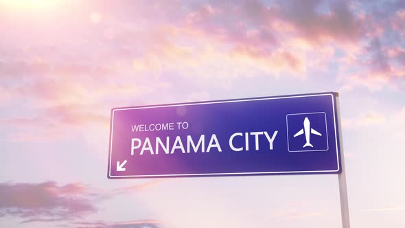 Panama City Sign Plane Landing in Daylight