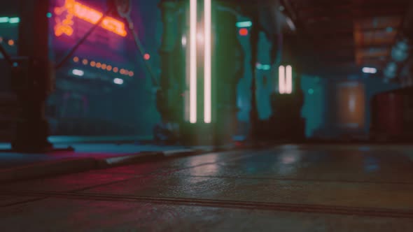 Futuristic Street with Neon Glow at Night alt