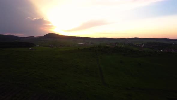 Aerial view of sunset over a hill, Transylvania, Romania