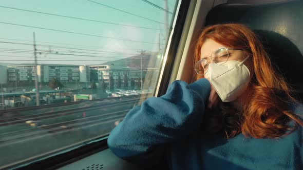 Young Student Sleeps on Train with Ffp2 Mask