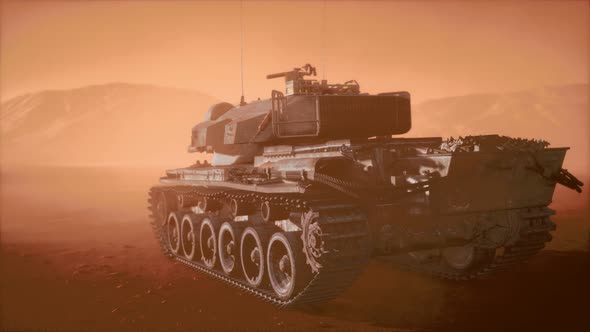 World War II Tank in Desert in Sand Storm