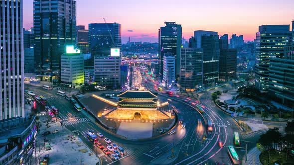 Time Lapse Traffic at Namdaemun Gate Seoul South Korea