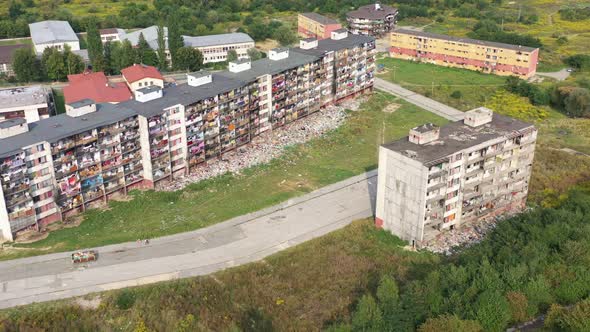 Aerial view of the Roma minority at Lunik 9 in Kosice, Slovakia - Full of rubbish