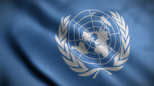 United Nations Flag Closeup Blowing In Wind