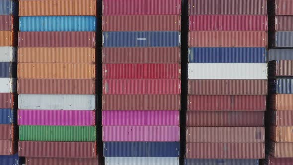 Massive And Colorful Containers In Port Of Tacoma Husky Terminal - aerial shot