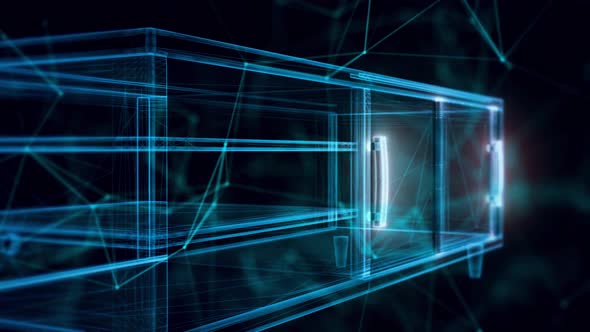 Wooden Tv Entertainment Unit Hologram Close Up 4k alt