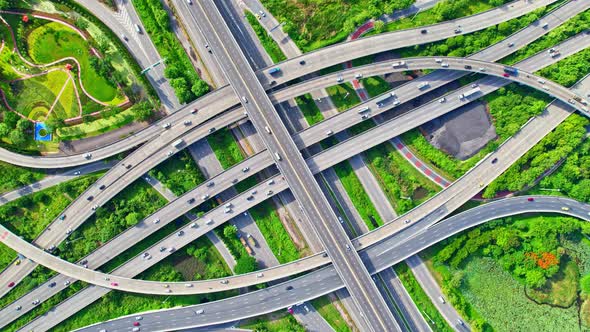 4K footage : aerial view from a drone flying over expressway