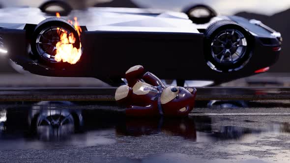 Luxury Sports Car Reversing and Burning by Crash