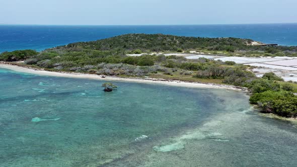 Crystal-clear Water Of Blue Sea Around The Isla Cabra In Montecristi, Dominican Republic. - aerial