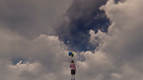 Little Girl and Clouds Surreal Scene