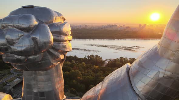 Monument Motherland in the Morning. Kyiv, Ukraine. Aerial View