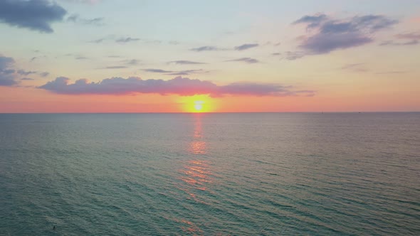 Aerial View Beautiful Yellow Sunset Above Karon Beach.