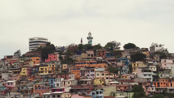 Aereal view .Cerro Santa Ana with colorful houses. This place is located in Guayaquil City in Ecuado