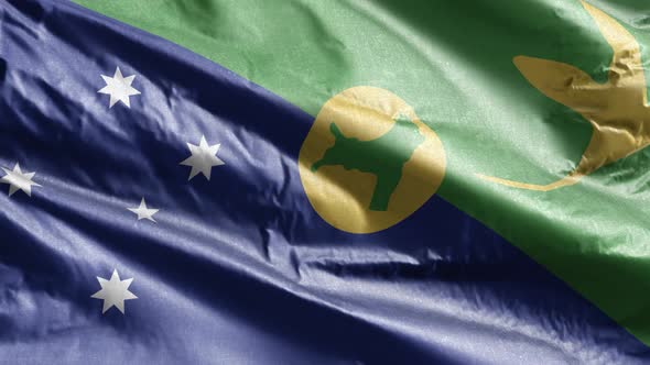 Christmas Island textile flag waving on the wind. Slow motion. 20 seconds loop. 