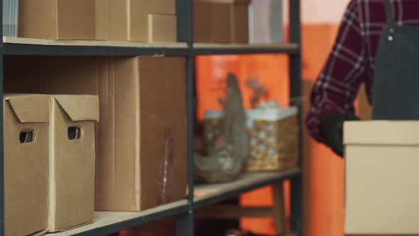Male Workers Wearing Protective Face Mask Working in Factory Warehouse alt