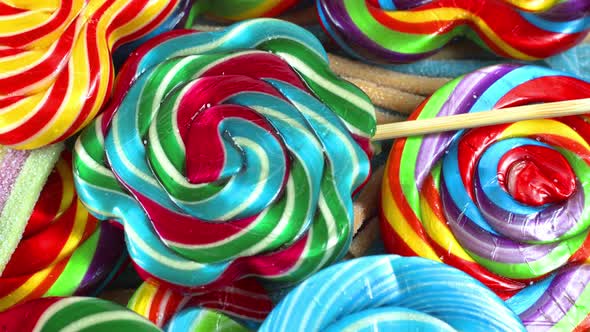 Colorful Candies Are Rotating On The Table