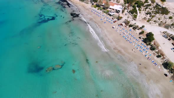 Aerial View of Sandy Beach and People Resting on It Cyprus Coral Bay