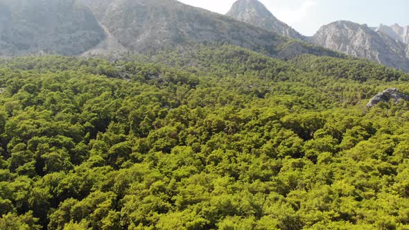 Aerial View of Mountains and Coast National Park in Turkey Beldibi Village