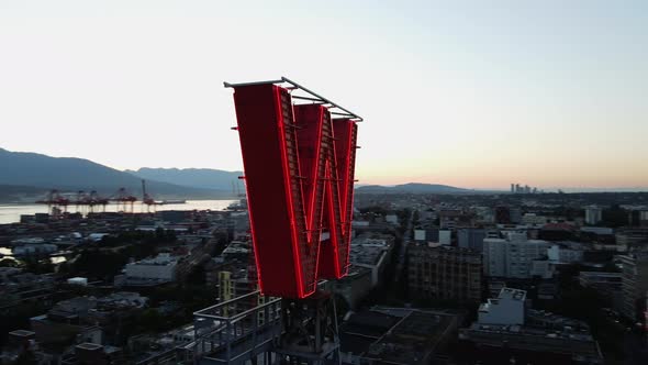 'W' sign on historic Woodwards Building in downtown Vancouver. Building was demolished in 2006 but s