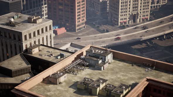 Aerial View of New York Downtown Building Roofs