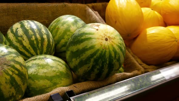 Close-up of fruit counter in organic section