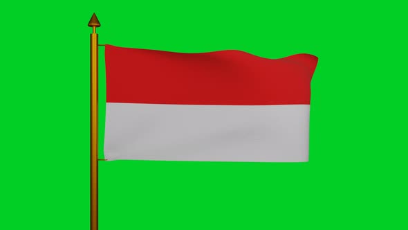 National flag of Indonesia waving with flagpole on chroma key, Republic of Indonesia flag