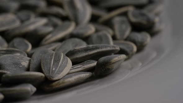 Cinematic, rotating shot of sunflower seeds on a white surface - SUNFLOWER SEEDS 021