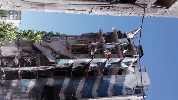 Vertical Video of a Destroyed Residential Building During the War in Ukraine