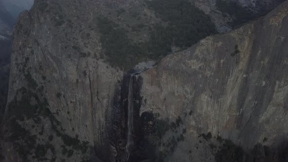 Aerial Drone Shot of Waterfall in Yosemite National Park