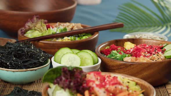 Traditional Hawaiian Cuisine on Table Closeup