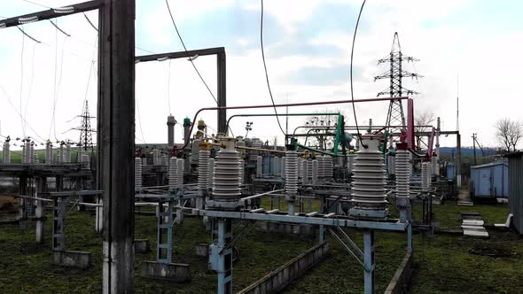 High Voltage Electrical Substation. High Voltage Power Plant for a Small Town. Electric Power