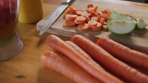 Caucasian vlogger woman cooking at home