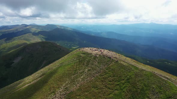 The Top of Mount Hoverla Aerial Panorama View