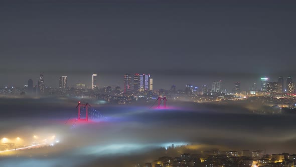 A foggy night at the Bosphorus in Istanbul , Timelapse Aoz0012