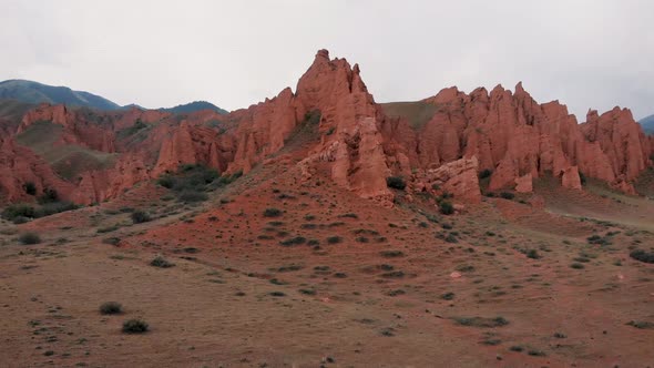 Aerial Drone Shot of the Red Desert Mountains in Kazakhstan