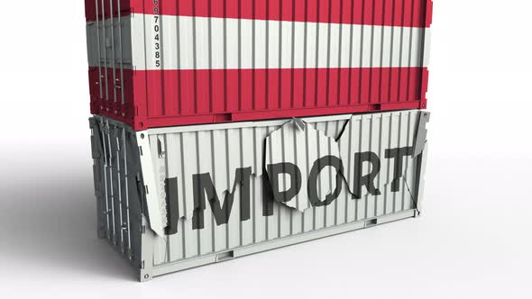 Container with Flag of Austria Breaks Container with IMPORT Text